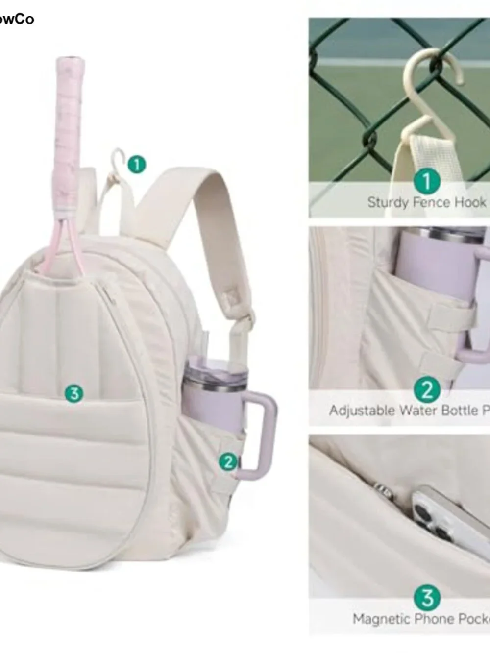 Tennis Backpack Holds 2 Rackets, 400D Oxford Polyester, Water Bottle Holder
